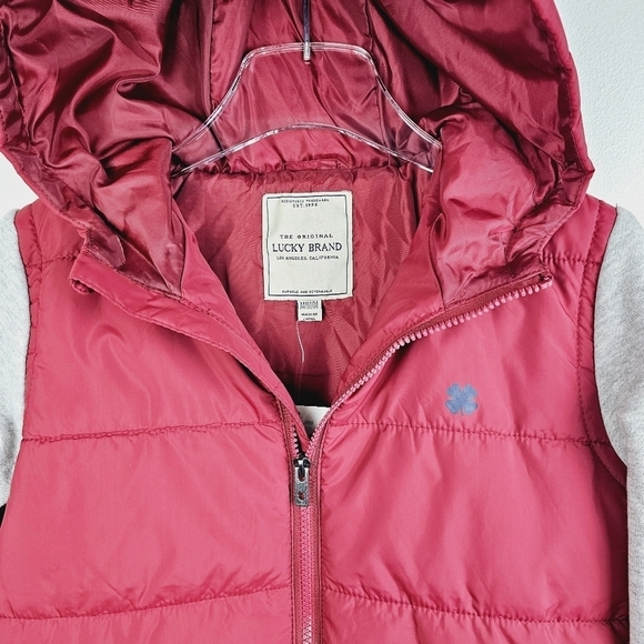 Lucky Brand Boy's Hooded Puffer Vest Sweatshirt Sleeves Jacket Twofer Combo NWT - Picture 9 of 16